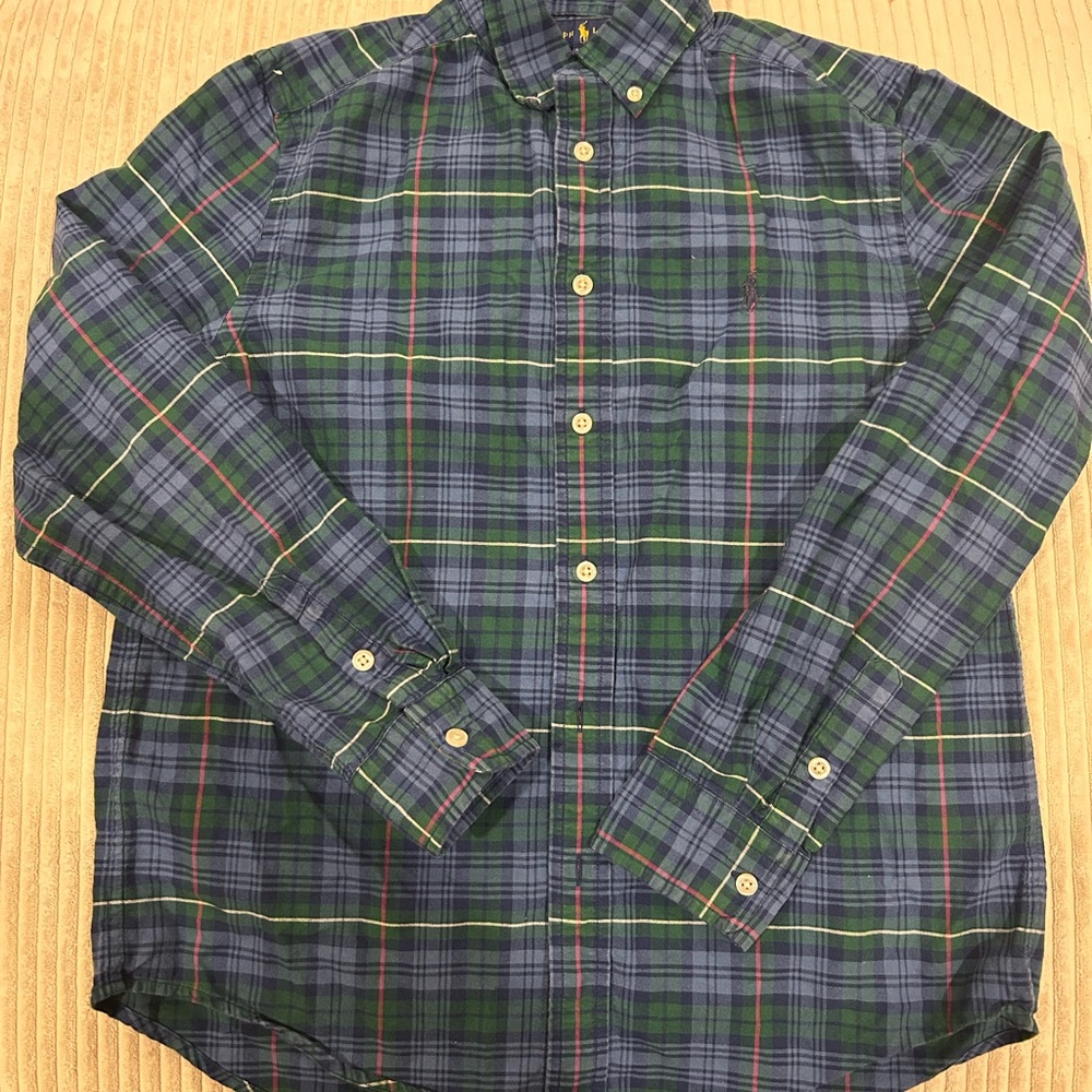Men's Plaid Shirt - Green and Blue